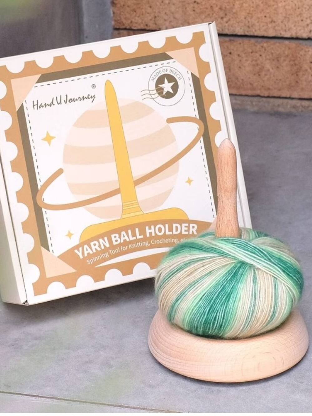 Yarn Ball Holder Made Of Beech NIB Spindle & Pedestal